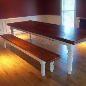 11 ft 3'' Thick Pine Table and Bench
