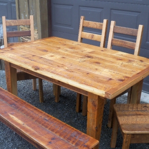 6 ft Pine Table, Chairs and Bench