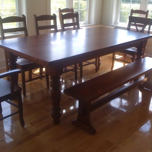 8 ft Thick Top Pin Table with Chairs and Bench