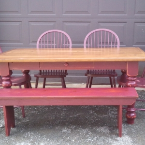 6 ft Pine Table with Chairs and Bench