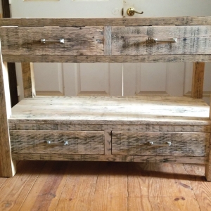 48" Oak Post vanity with  double bottom drawer