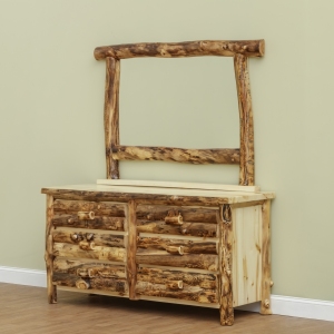 Colorado Aspen log dresser with 6 drawers and a mirror.